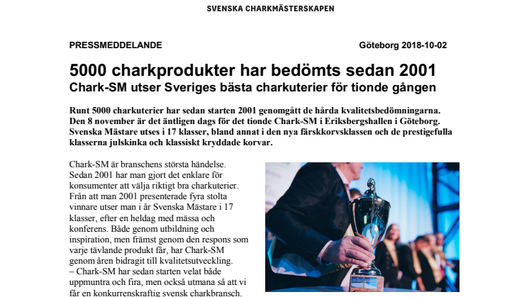 5000 charkprodukter har bedömts sedan 2001 – Chark-SM utser Sveriges bästa charkuterier för tionde gången