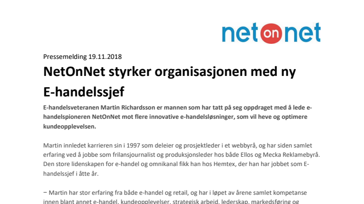 NetOnNet styrker organisasjonen med ny  E-handelssjef 