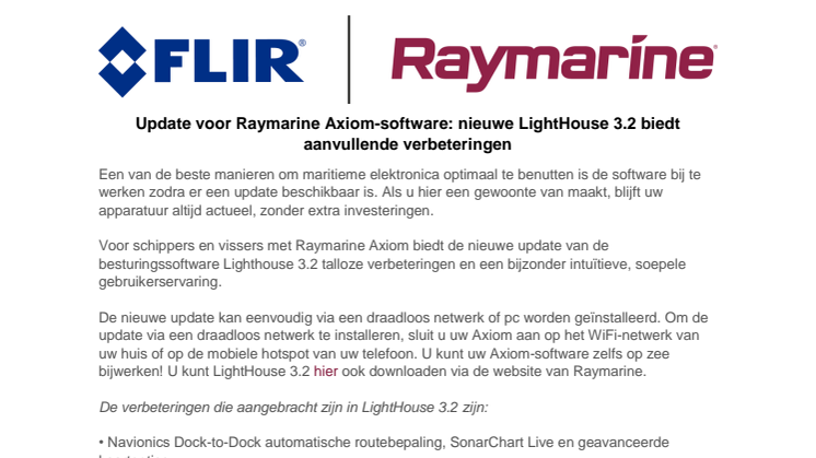 Raymarine: Update voor Raymarine Axiom-software: nieuwe LightHouse 3.2 biedt aanvullende verbeteringen