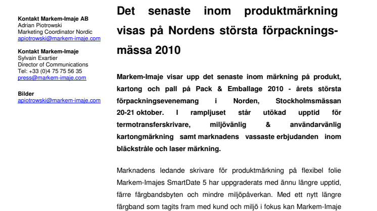 Det senaste inom produktmärkning visas på Nordens största förpackningsmässa 2010