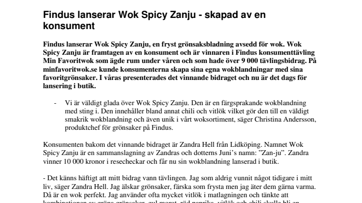 Findus lanserar Wok Spicy Zanju - skapad av en av våra konsumenter 
