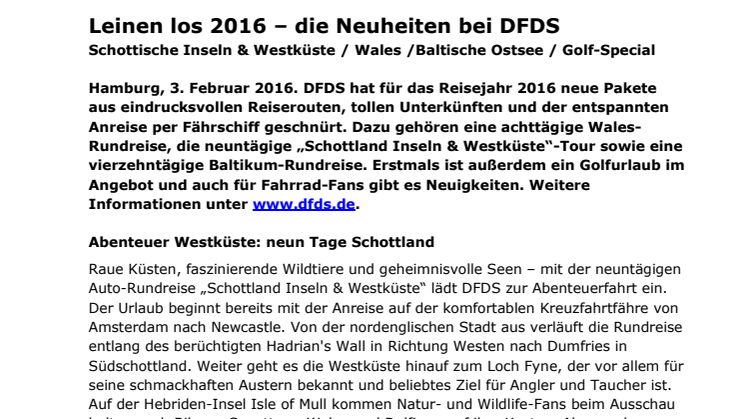Leinen los 2016 - Die Neuheiten bei DFDS
