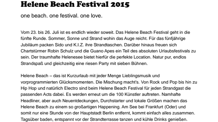 HELENE BEACH FESTIVAL vom Do.23.-So.26.07.2015