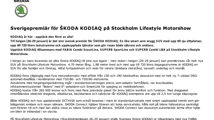 Sverigepremiär för ŠKODA KODIAQ på Stockholm Lifestyle Motorshow