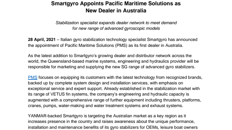 Smartgyro Appoints Pacific Maritime Solutions as New Dealer in Australia