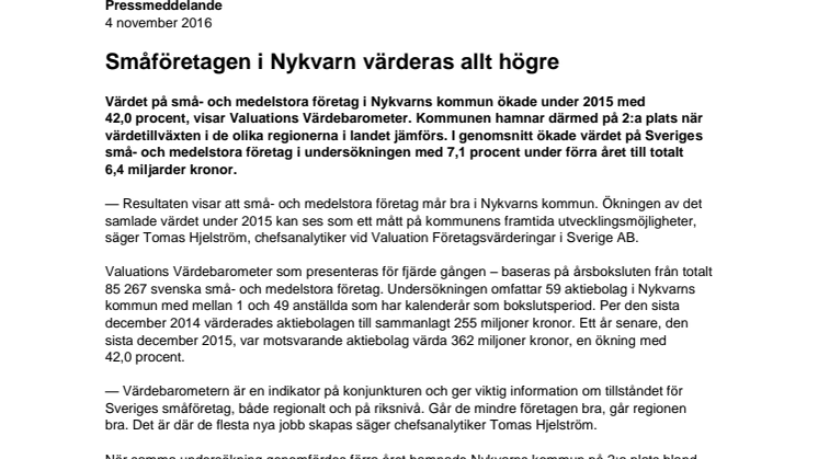Värdebarometern 2015 Nykvarns kommun