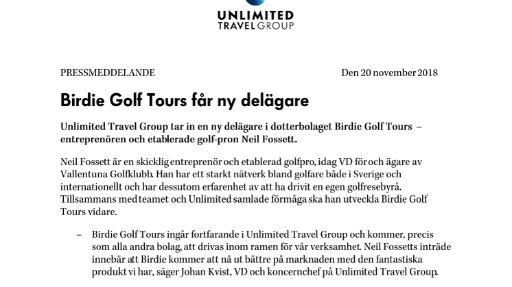 Birdie Golf Tours får ny delägare