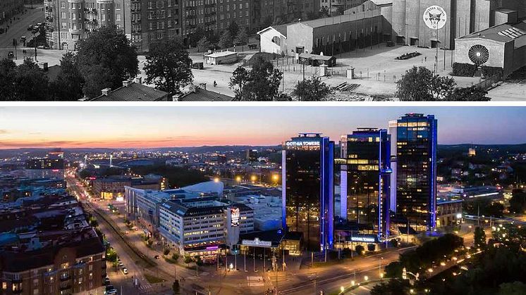 Two snapshots in time. Korsvägen in Gothenburg on 4 August 1932 and on 19 May 2017.