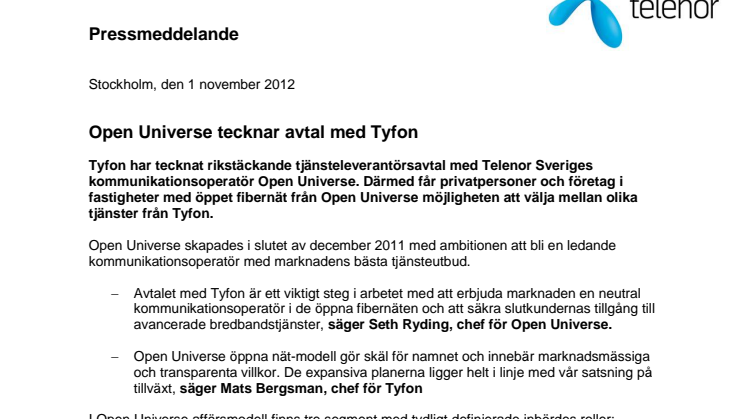 Open Universe tecknar avtal med Tyfon