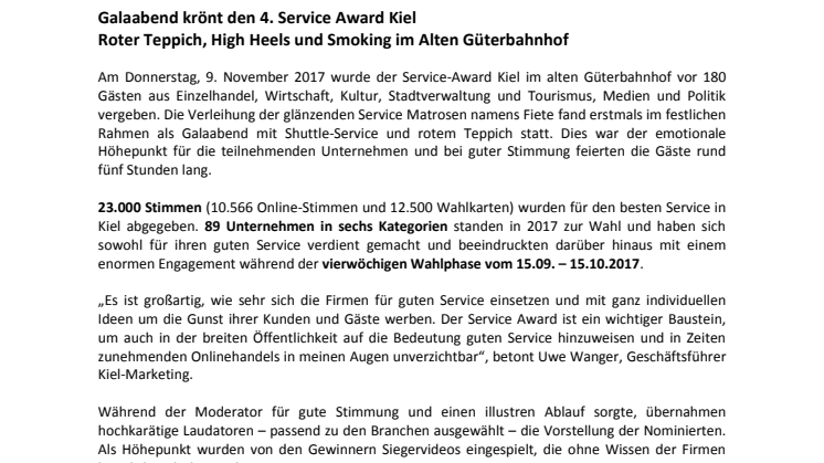 Festliche Verleihung 4. Service Award Kiel