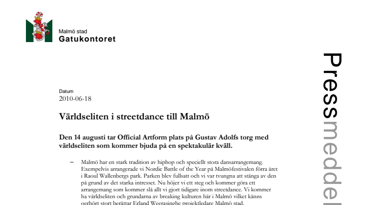 Världseliten i streetdance till Malmö