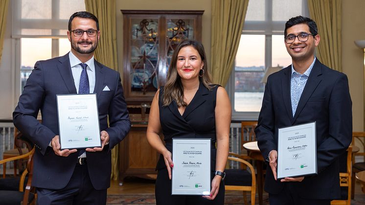 Årets pristagare. Från vänster Benjamin von Jahf (Årets Pionjär), Isabella Palmgren (Årets Unga Pionjär) och Anand Kumar Rajasekhran (Årets Nybyggare). Foto: Misak Nalbandian