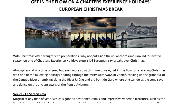 GET IN THE FLOW ON A CHAPTERS EXPERIENCE HOLIDAYS’  EUROPEAN CHRISTMAS BREAK