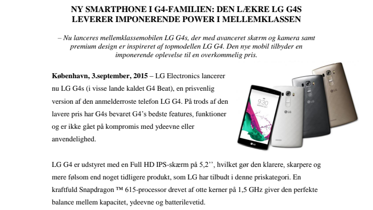 NY SMARTPHONE I G4-FAMILIEN: DEN LÆKRE LG G4S LEVERER IMPONERENDE POWER I MELLEMKLASSEN
