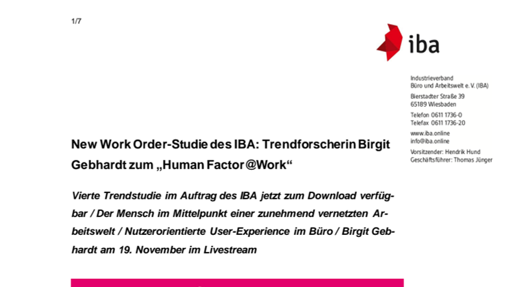 New Work Order-Studie des IBA: Trendforscherin Birgit Gebhardt zum „Human Factor@Work“