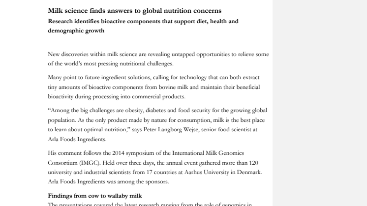 Milk science finds answers to global nutrition concerns