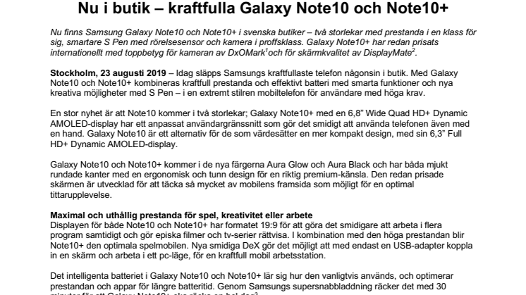 Nu i butik – kraftfulla Galaxy Note10 och Note10+
