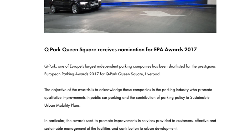 Q-Park Queen Square receives nomination for EPA Awards 2017