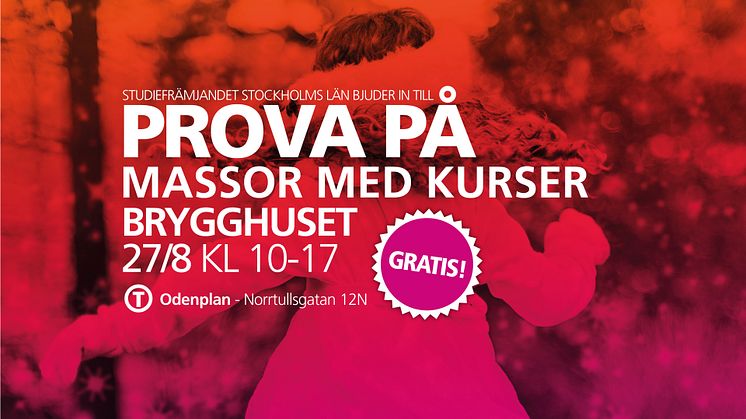 Vilken är din grej? Kom och prova på gratis kurser 27 augusti i Brygghuset  på Norrtullsgatan 12N, T-Odenplan.