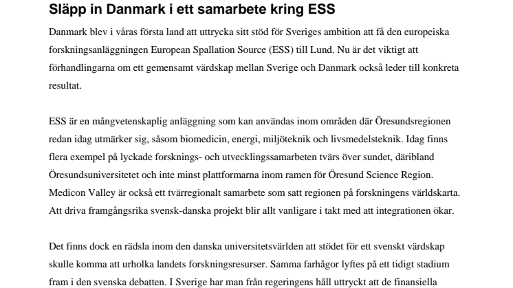 Släpp in Danmark i ett samarbete kring ESS
