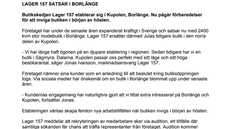 Lager 157 satsar i Borlänge