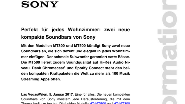 Perfekt für jedes Wohnzimmer: zwei neue kompakte Soundbars von Sony