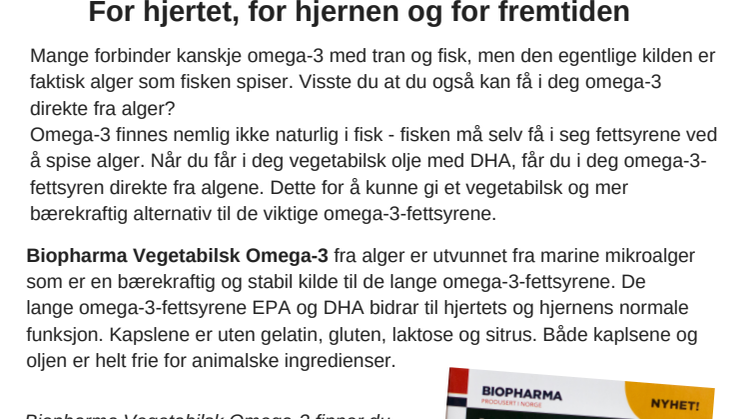NYHET: Vegetabilsk omega-3 i dagligvare