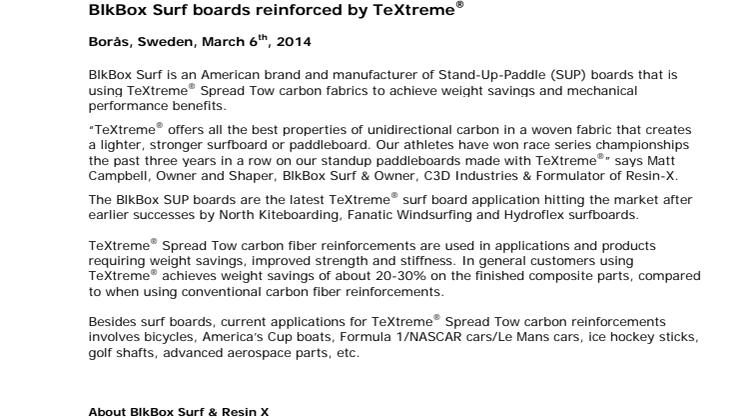 BlkBox Surf boards reinforced by TeXtreme®