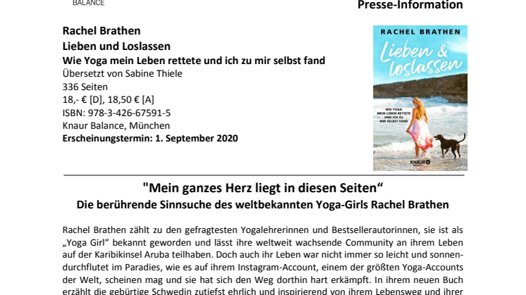 Presseinformation Rachel Brathen "Lieben & loslassen"
