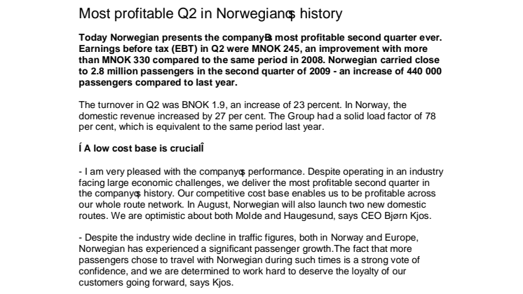 Most profitable Q2 in Norwegian's history
