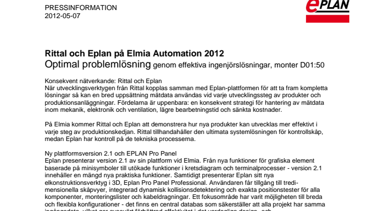 Rittal och Eplan på Elmia Automation 2012