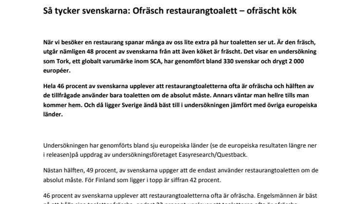 Så tycker svenskarna: Ofräsch restaurangtoalett – ofräscht kök
