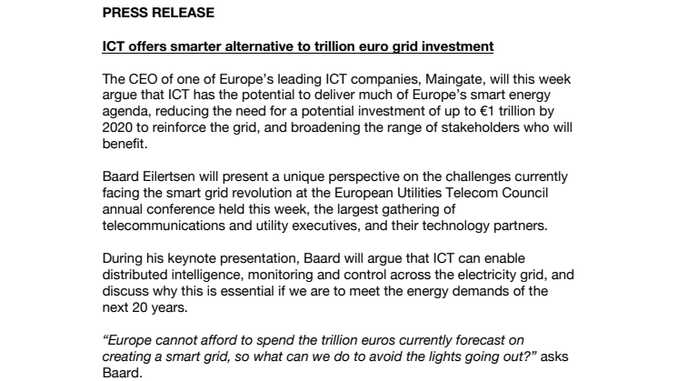 ICT offers smarter alternative to trillion euro grid investment