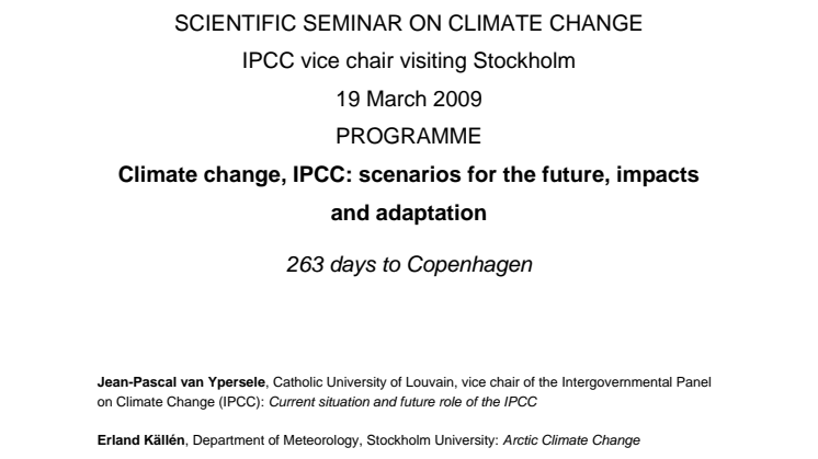 Inbjudan: Climate change, IPCC: scenarios for the future, impacts and adaptation