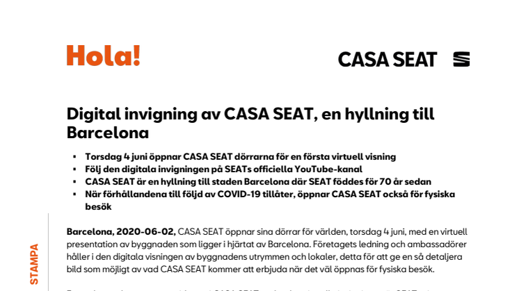 Digital invigning av CASA SEAT, en hyllning till Barcelona