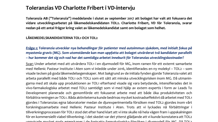  Toleranzias VD Charlotte Fribert i VD-intervju