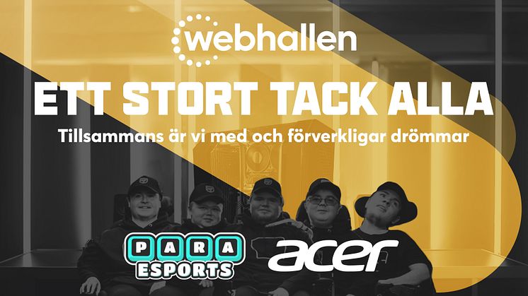 Acer gaminglaptops och över 80.000 kr till PARA ESPORTS