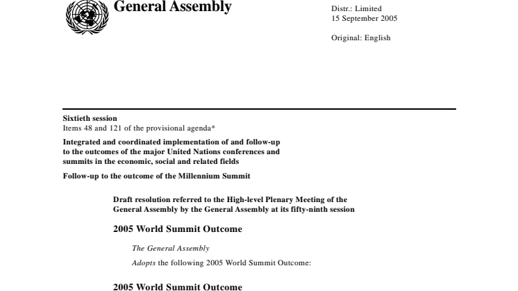 World summit outcome 2005