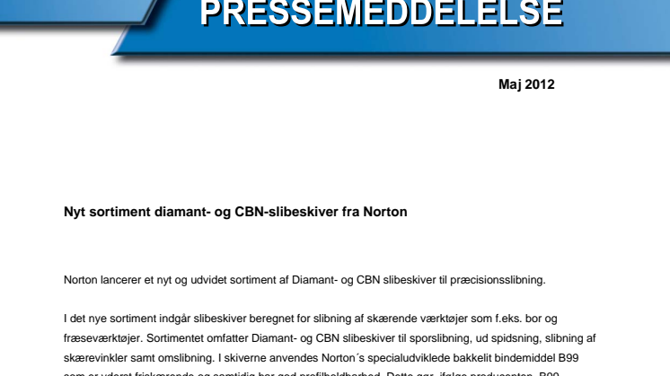 Nyt sortiment diamant- og CBN-slibeskiver fra Norton