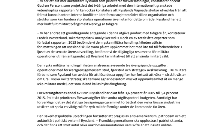 Rysk militär förmåga har stärkts och ökar