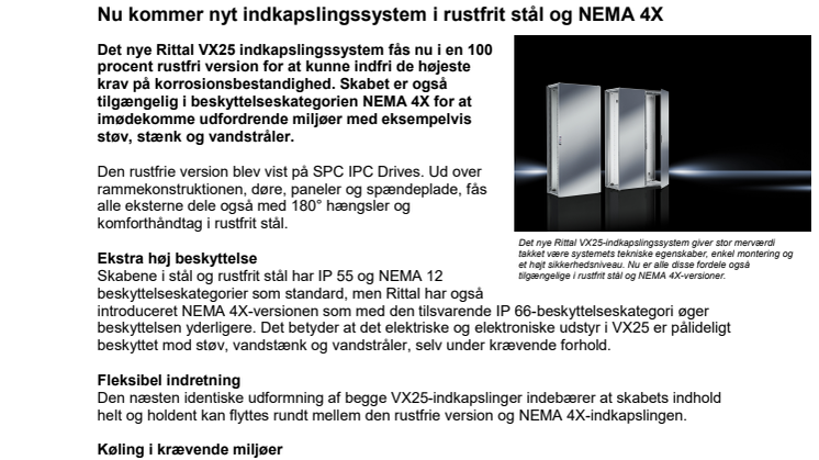 Nu kommer nyt indkapslingssystem i rustfrit stål og NEMA 4X