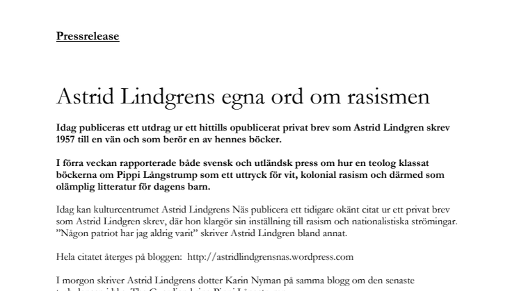 Astrid Lindgrens egna ord om rasismen