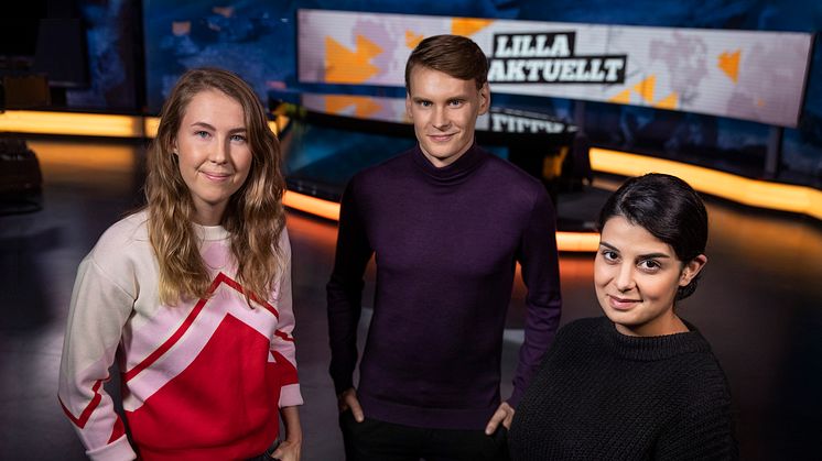 Lilla Aktuellt: Malin Andersson, Kristoffer Fransson och Aida Pourshahidi, nominerade i kategorin Årets Röst 2018
