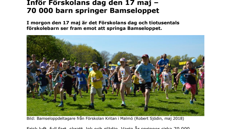 Inför Förskolans dag den 17 maj –  70 000 barn springer Bamseloppet