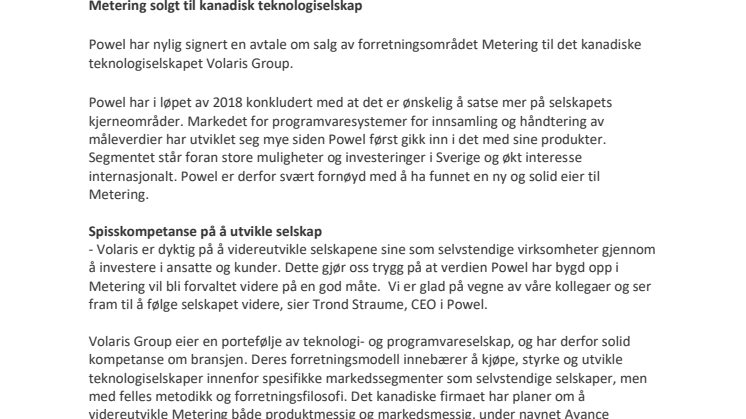 Metering solgt til kanadisk teknologiselskap