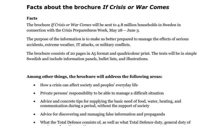 Facts about the brochure If Crisis or War Comes 