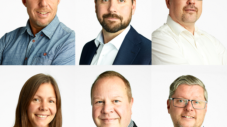 På bilden, överst från vänster: Staffan Modig, David Thelin, Christer Wallin, Sara Vedin, Lars Alenrud och Mattias Hasselryd.