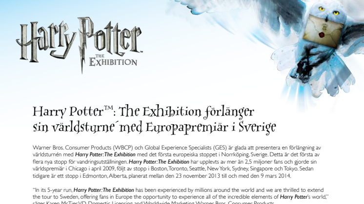 Harry Potter™: The Exhibition förlänger sin världsturné med Europapremiär i Norrköping