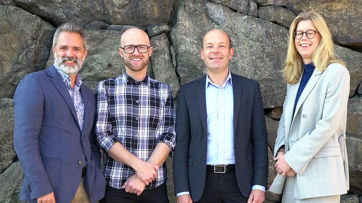 Johan Stribeck, BIM- och VDC-ansvarig för Slussen-projektet, programledare Viktor Ginner, Jan-Olof Edgar, AMA-chef på Svensk Byggtjänst och Susanne Nellemann Ek, nybliven VD för BIM Alliance.