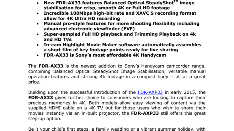 ​Sony ekspanderer sin portefølje med nytt 4K Handycam